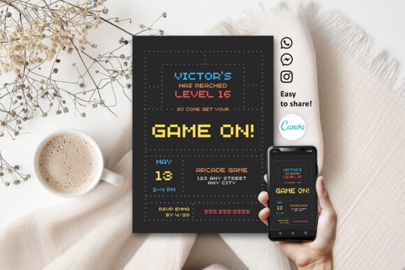 Arcade Game Kids Birthday Invitation: Design and Print with Ease