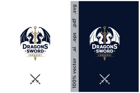 Unleash Epic Branding: The Two Dragons Knightly Sword War Game Logo